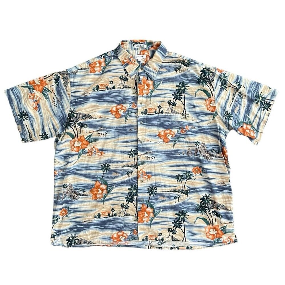 Pierre Cardin VTG Hawaiian Button Shirt Mens 3XL Tall Frat Tropical Beach Resort